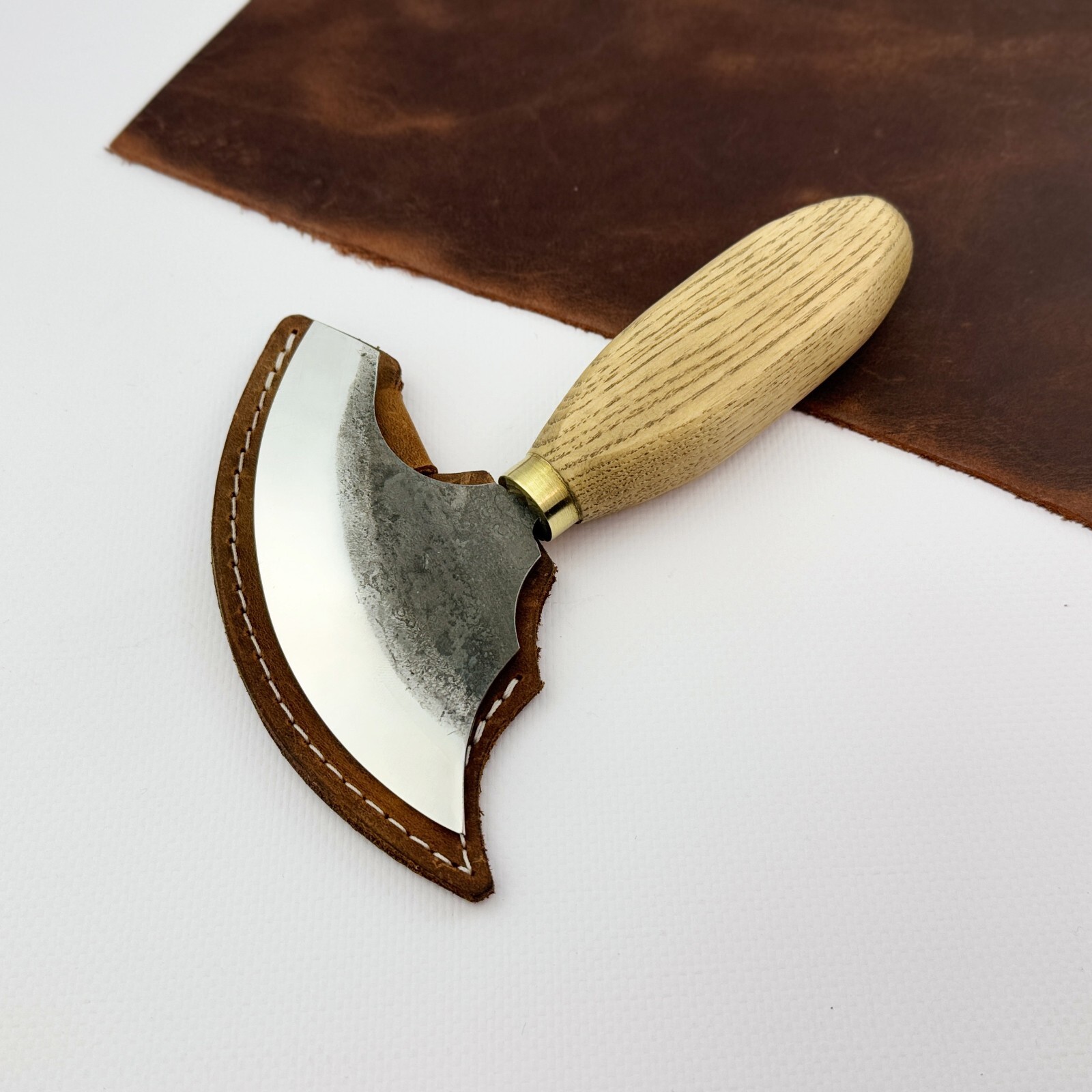 Hand-Forged Leather Round Knife – 52100 Carbon Steel. Leatherworking Knife.