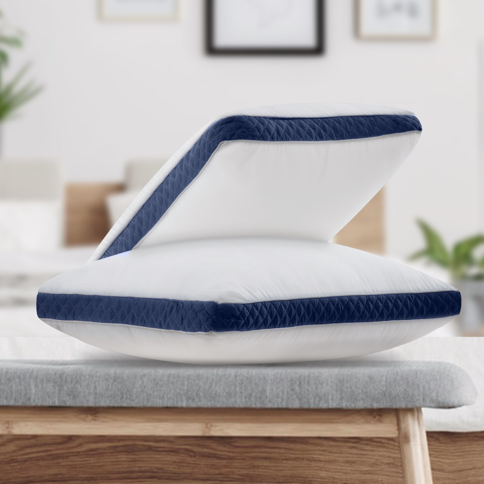 Pack of 2 Bed Pillows Quilted Hotel Quality Down Alternative Gusseted Pillow