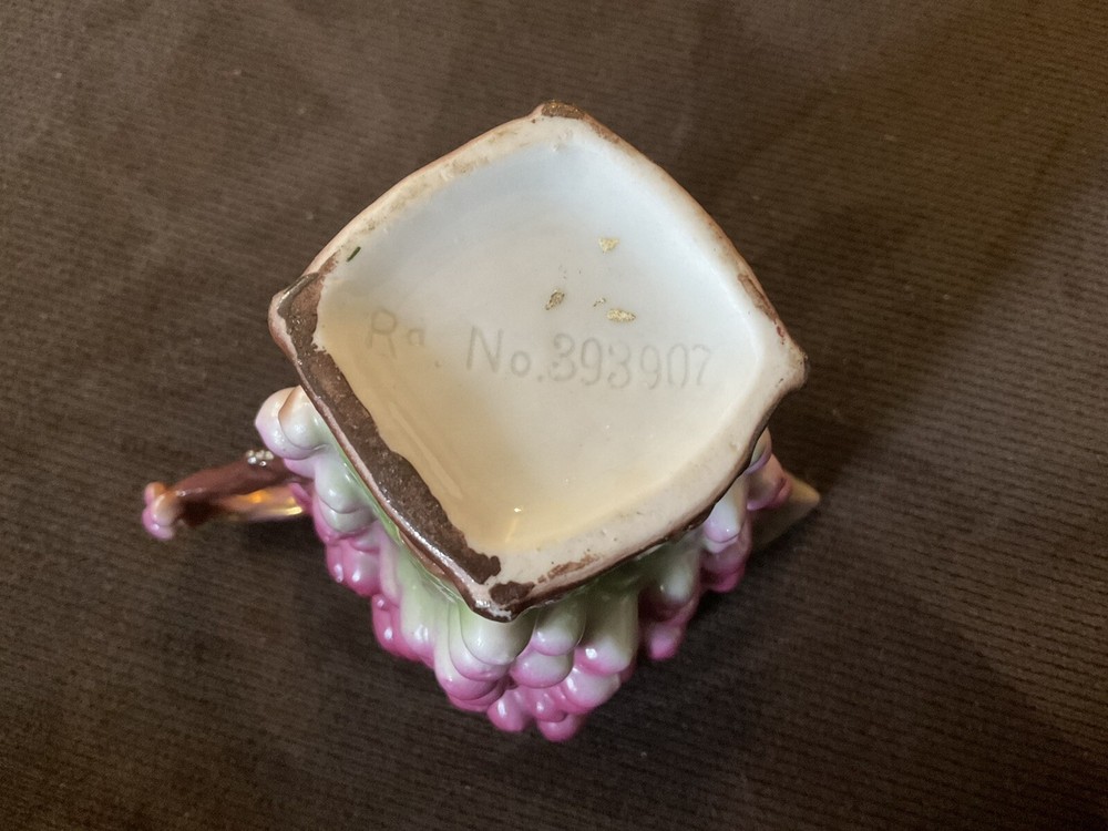 MAJOLICA :: c1902 OPEN SUGAR & CREAMER GRAPEVINE CLUSTERS Branch Handle ENGLAND