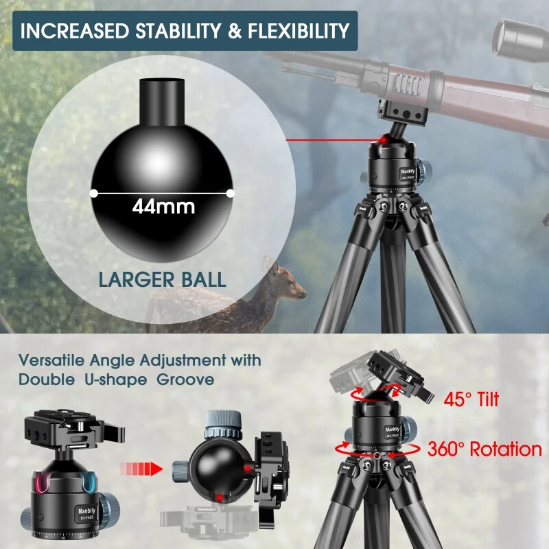 Manbily Carbon Fiber Tripod for Shooting & Camera Picatinny Arca Swiss Adapter