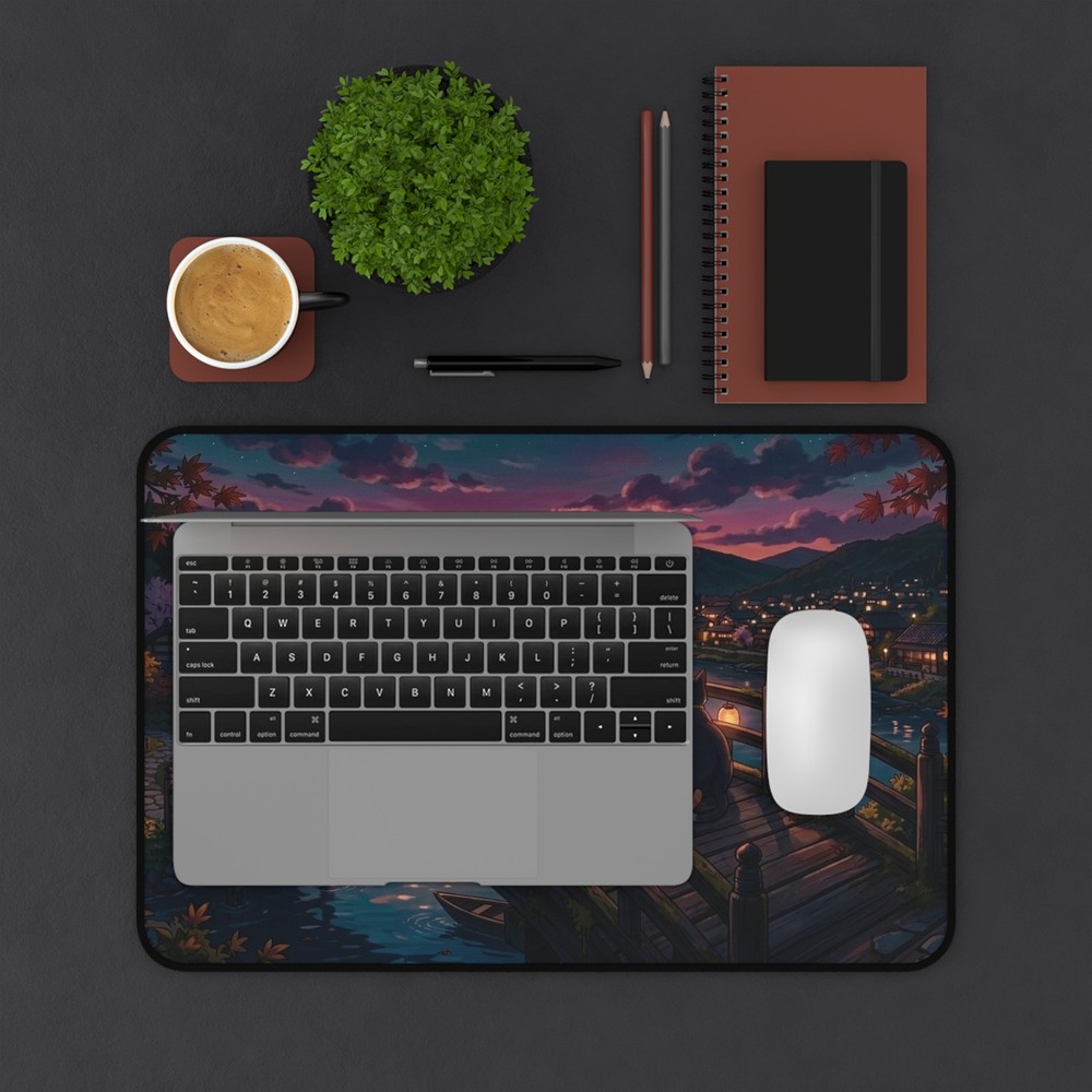 Cat at sunset Desk Mat