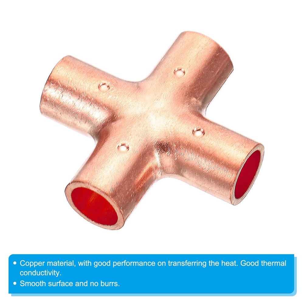 3/8 Inch ID Copper Cross Pipe Fitting 4 Way Copper End Feed Equal Connector