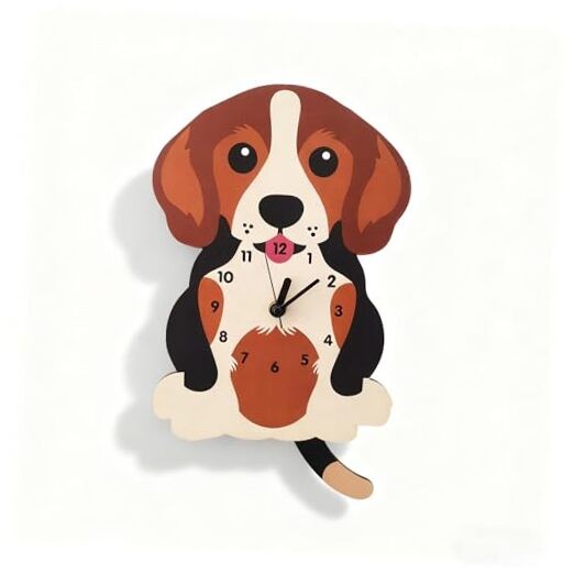 Dog Pendulum Wall Clock,Cute Swing Tail Beagle-styled Wall Clock Decorative