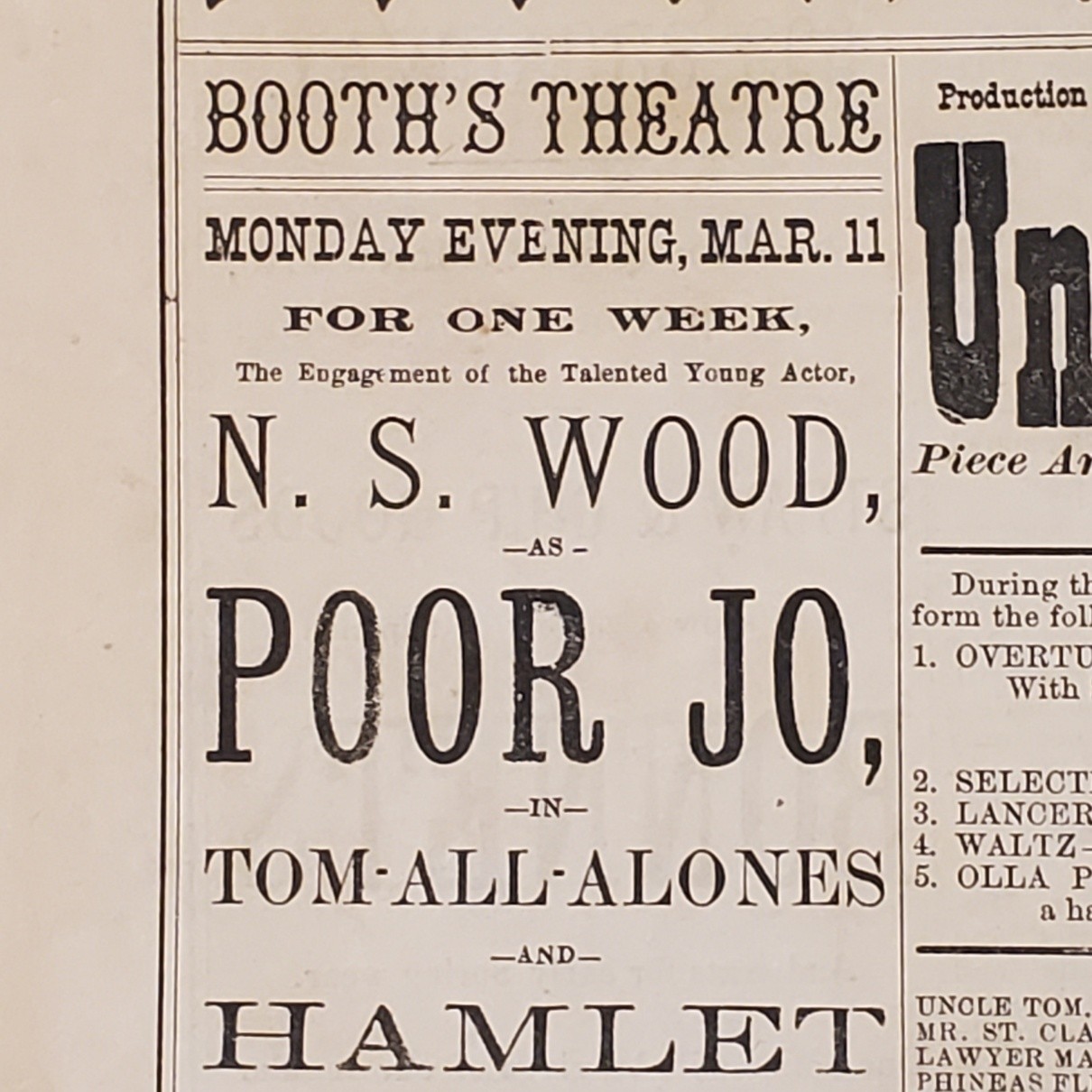 5159----1878 Booth's Theatre program NYC - Uncle Tom's Cabin