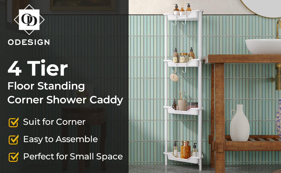 4 Tier Floor Standing Shower Caddy - Splicing Rustproof Corner Shelf Organizer