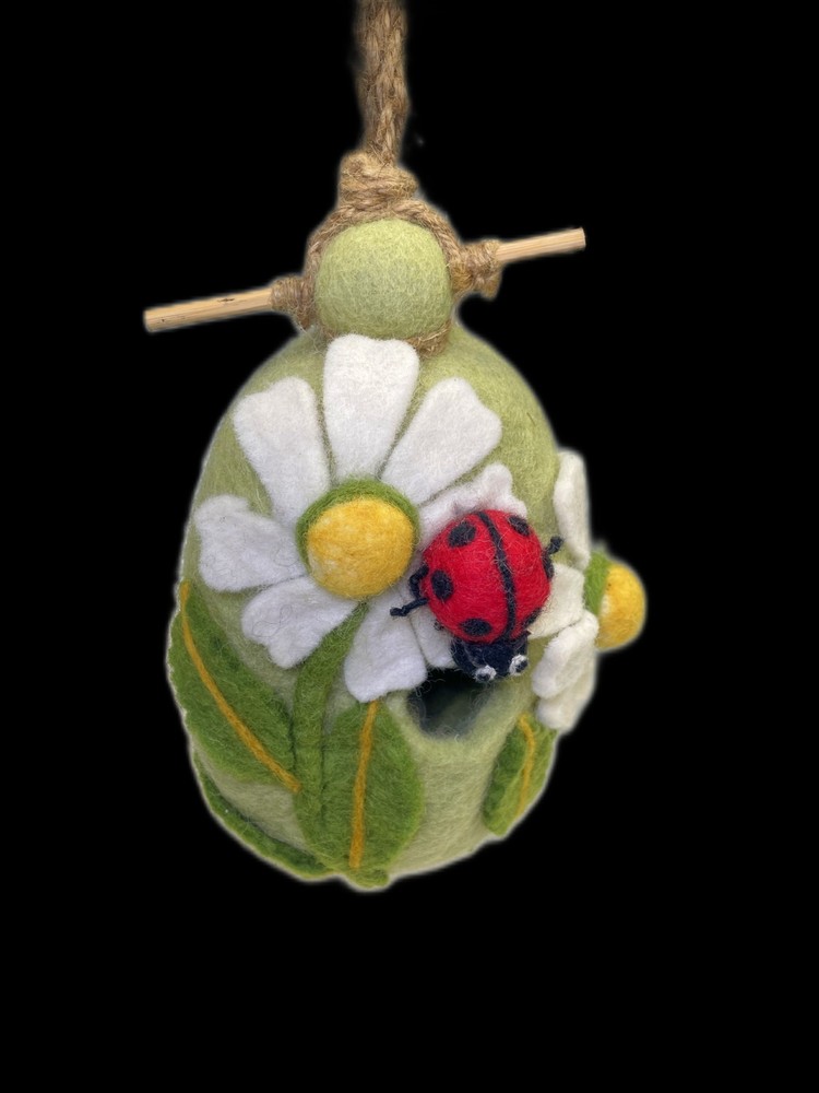 Lady Bug Wool Felt Birdhouse Inside or Outside