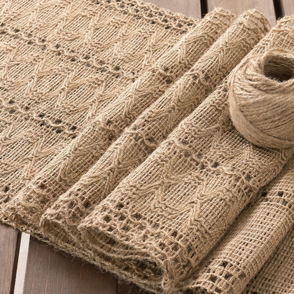 Boho Table Runner Summer Farmhouse Burlap Jute Bamboo Rustic Dining Kitchen C...