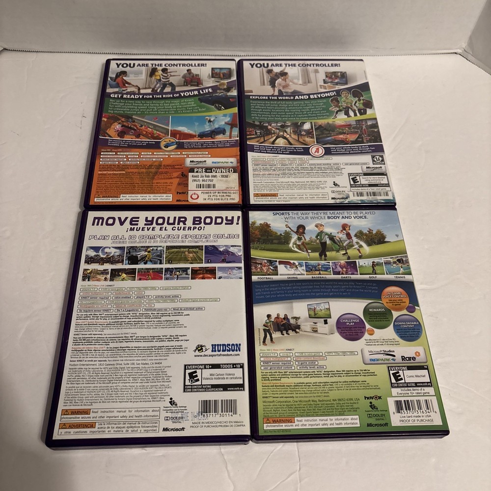 Microsoft Xbox 360 Kinect Sensor Bar 1414 Bundle + 8 Games *TESTED WORKING*