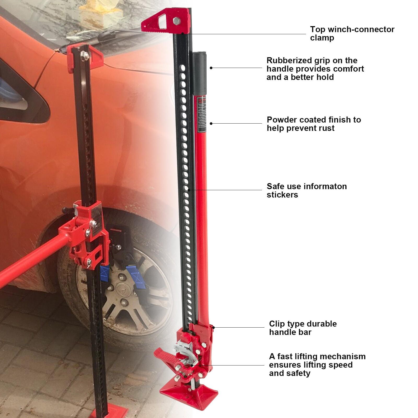 48" High Lift Ratcheting Off Road Utility Farm Jack 6000lbs/3Ton Capacity Red