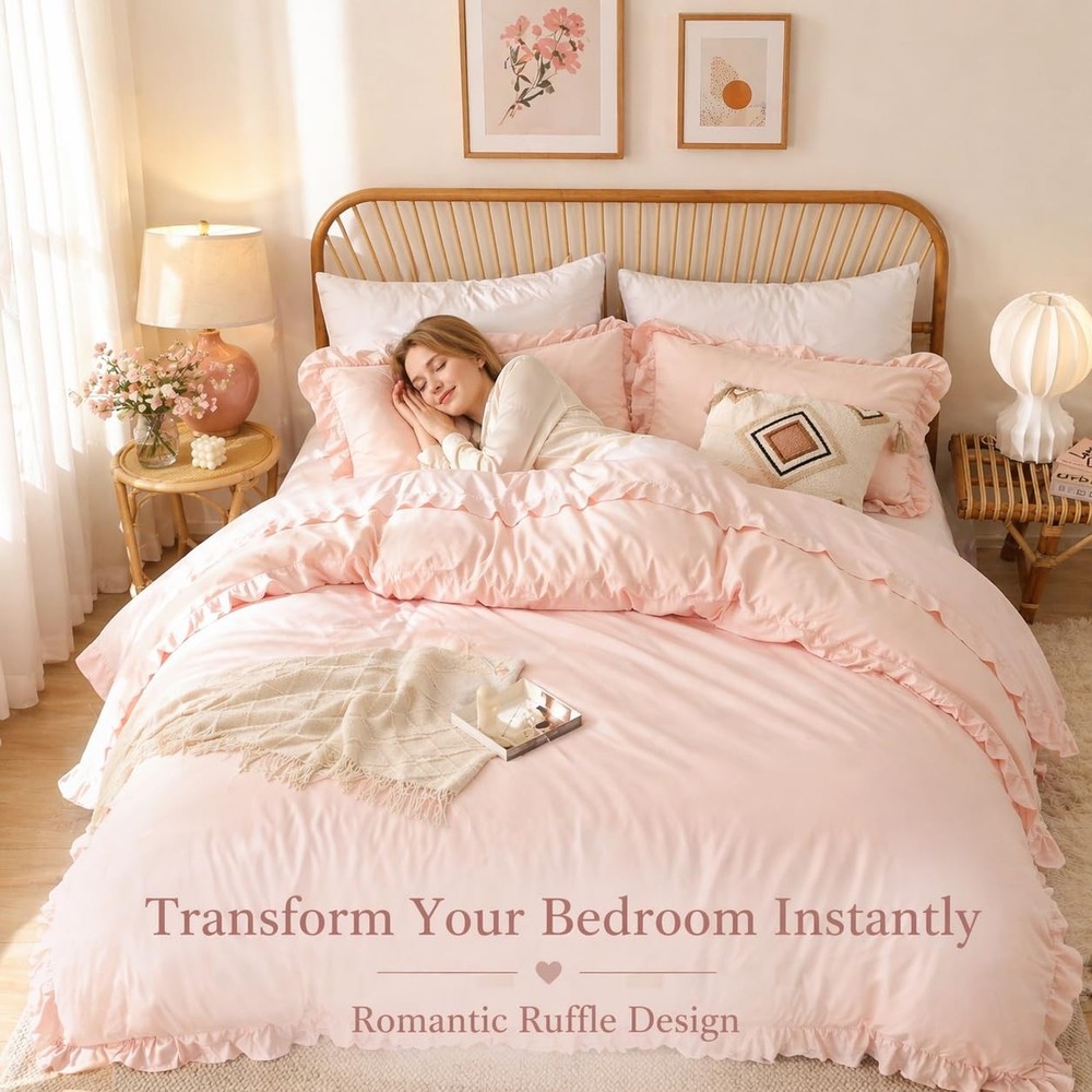 JANZAA Blush Pink Comforter Set Queen – Soft Microfiber, Queen,