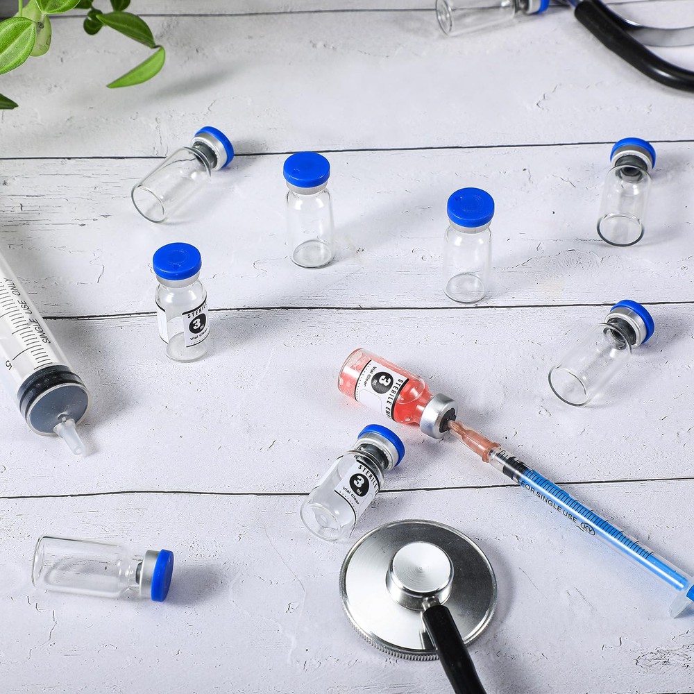 Threlaco 20 Pcs 3ml Sealed Sterile Empty Vials with Self Healing Blue