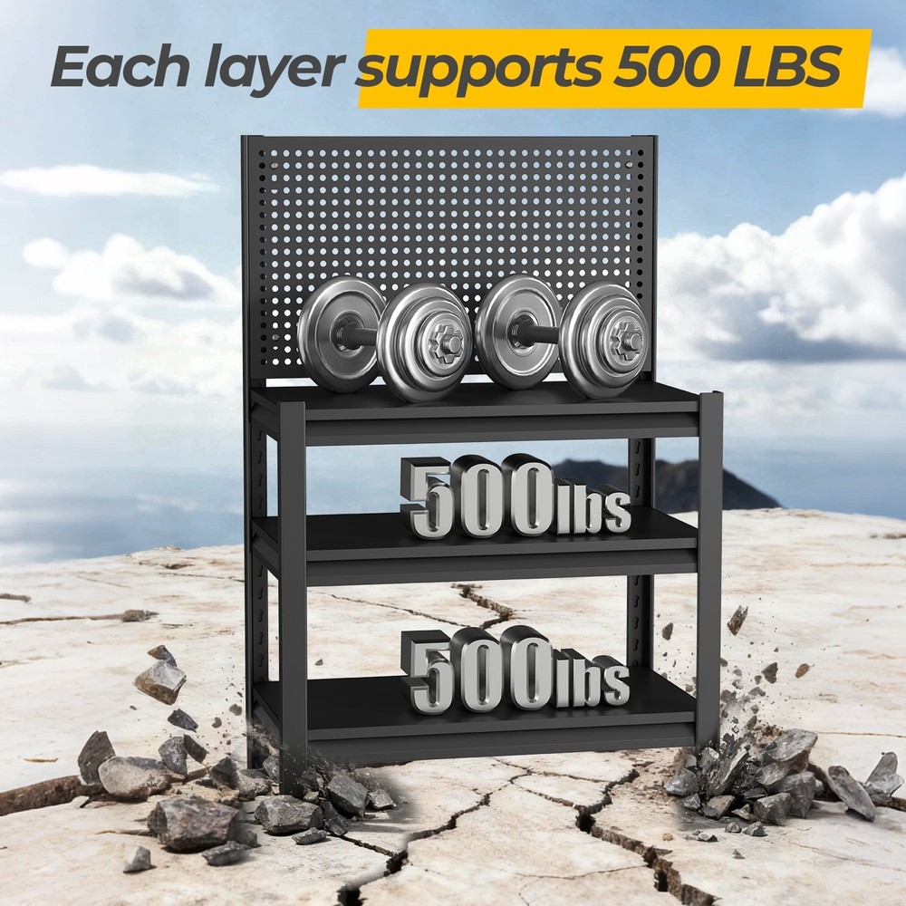 Heavy Duty Garage Workbench w Pegboard Wheels Adjustable Tool Table