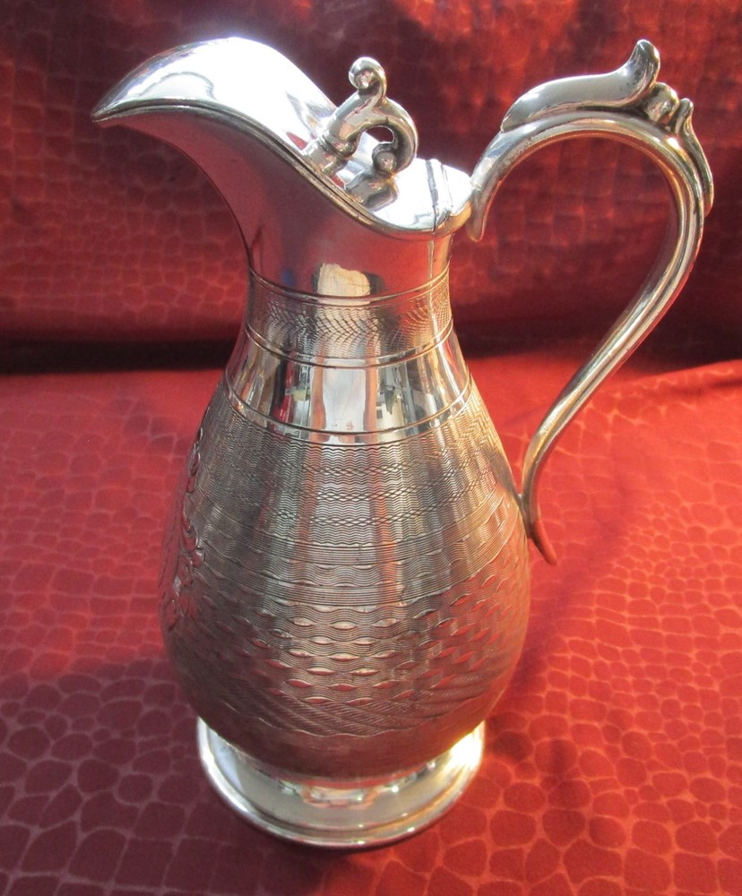 Antique Silverplate Syrup Pitcher C1880-1898 Engine Turned Engraving ? Monogram
