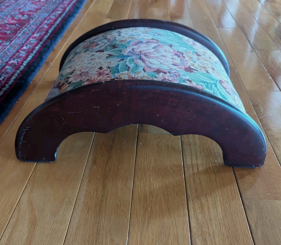Antique vintage Arched Wood Upholstered Durable Fabric Footstool