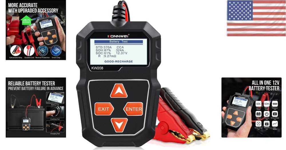 Portable 12V Battery Analyzer - Tests Cranking & Charging Systems with Ease