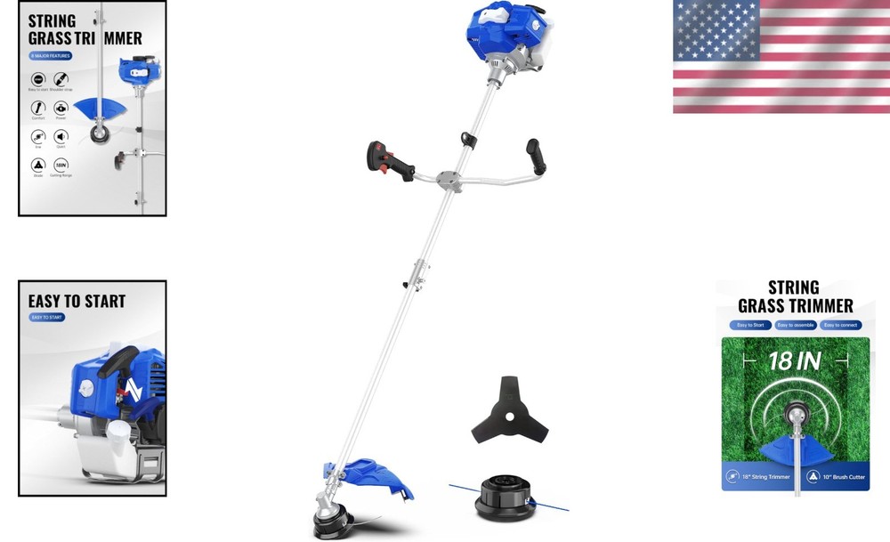 52cc Full Crank Gas Weed Wacker - 18" String Trimmer with Shoulder Strap