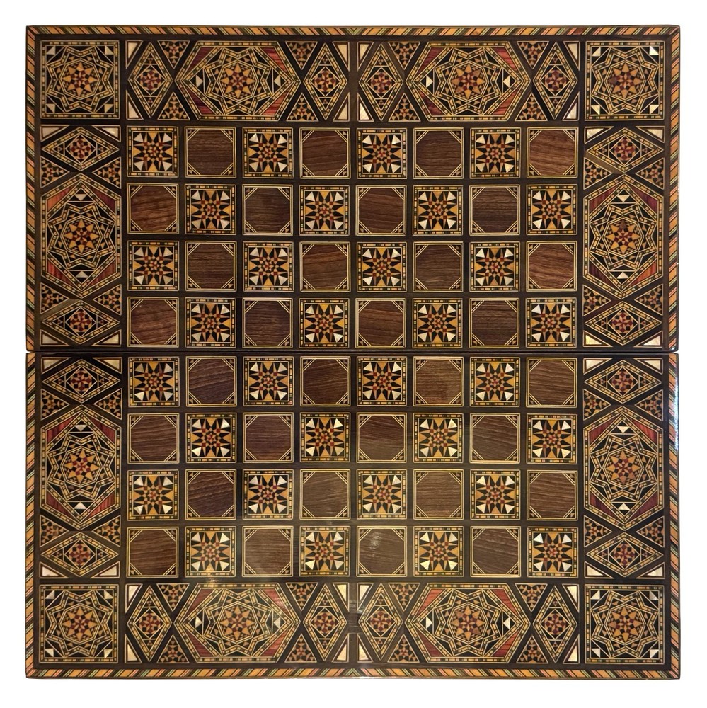 Vintage marquetry backgammon and chess board