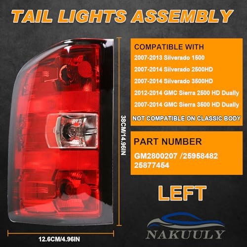 Tail Light Assembly Compatible With 2007-2013 Chevy Silverado Left Driver Side