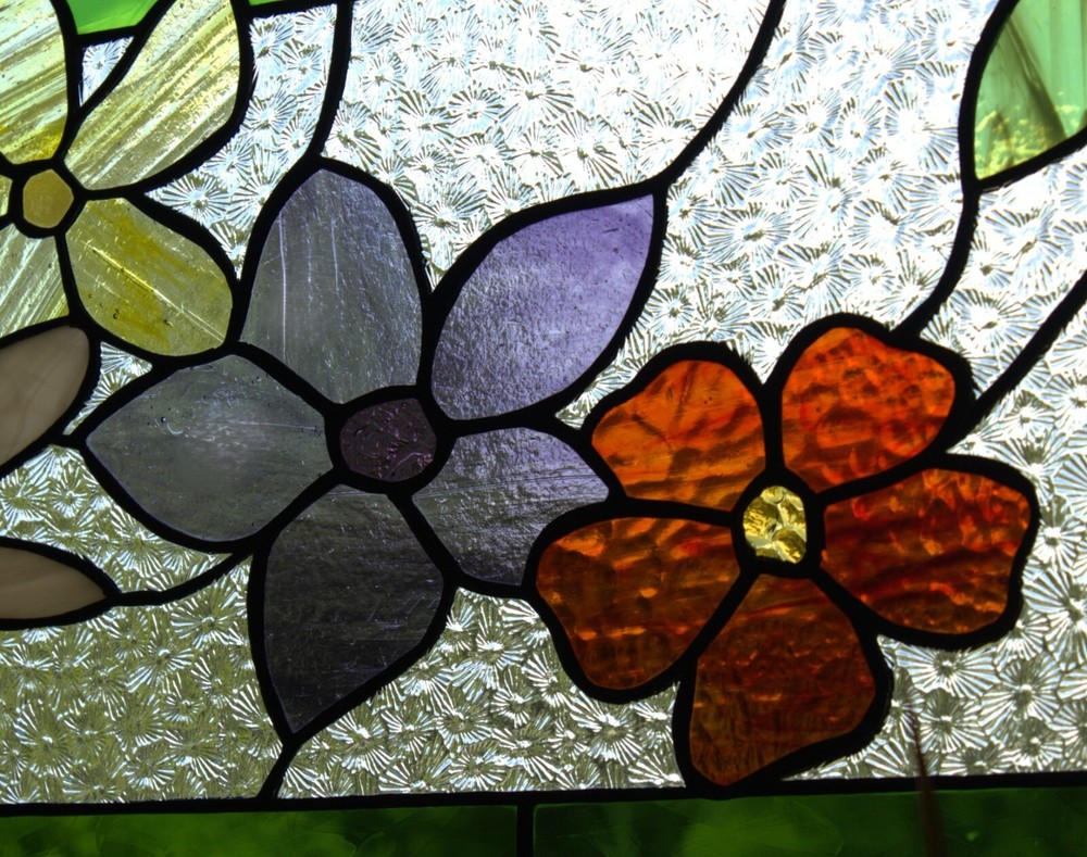 Flower Stained Glass Panel Window Hanging panel 24 1/2"x10 1/2"