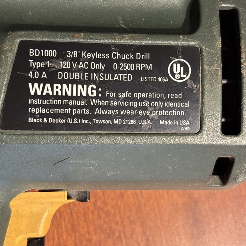 Black And Decker Quantum Pro Keyless Variable Speed 3/8” Corded Drill Vintage