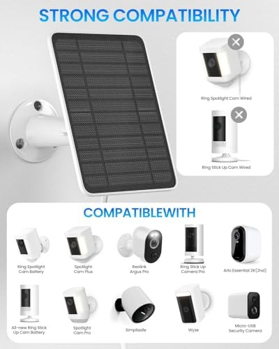 5W Solar Panel for Ring Camera, Solar Panel Charger Compatible for Ring-2 Pack