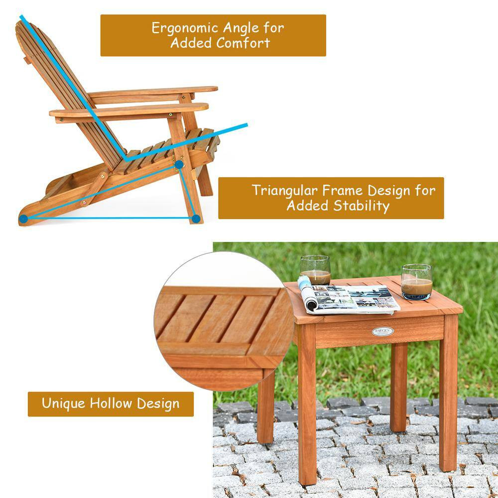 3 Piece Wooden Adirondack Patio Conversation Chair Table Set Folding Seat Furnit