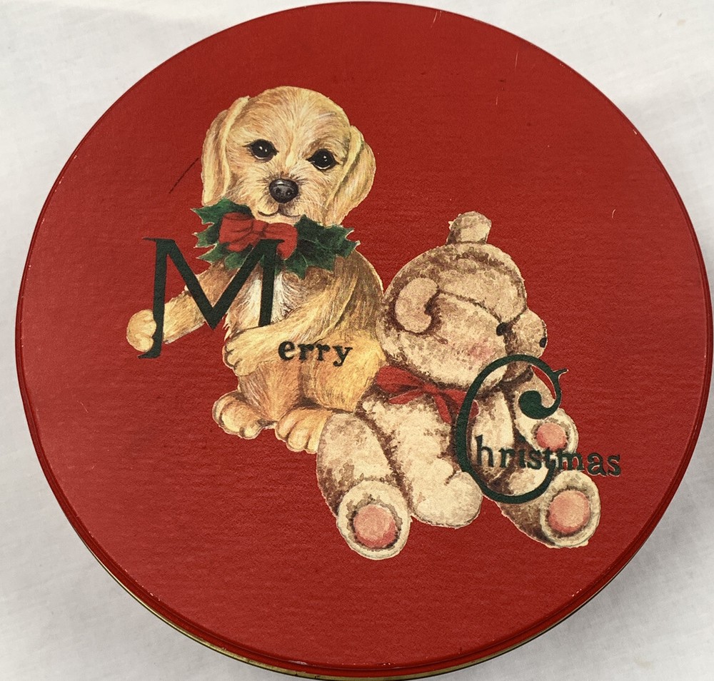 VENTURE Merry Christmas Red Round Tin Box  8”