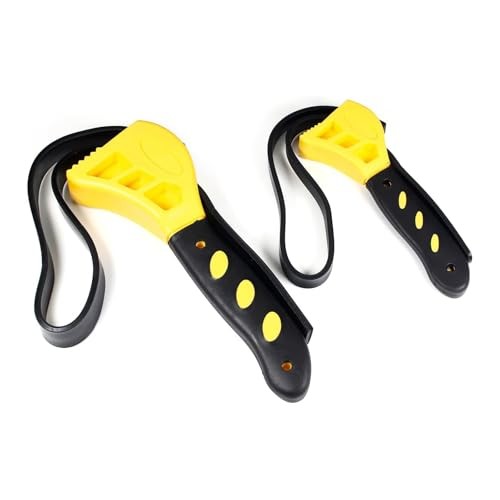 2-Pack Strap Wrench Set, Rubber Strap Adjustable Wrench, Oil Filter Yellow