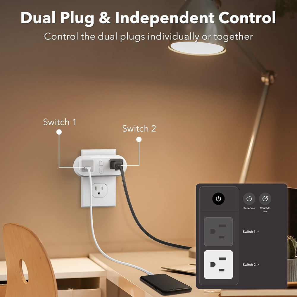 Enchufe inteligente de 15 A con WiFi y Bluetooth, extensor de enchufes dobles