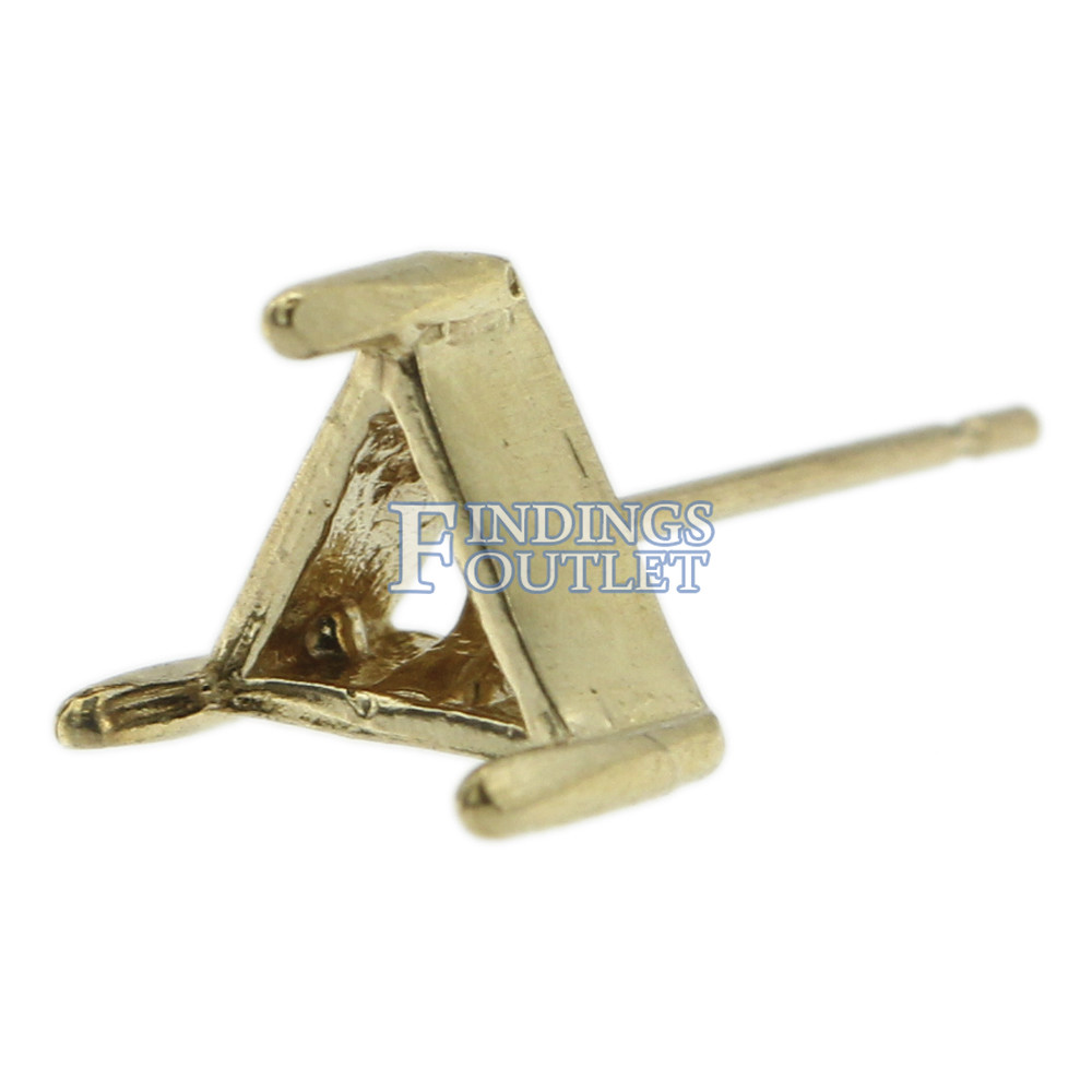 14k Yellow Gold Triangle Stud Earring Mounting Setting Push Back Post 3 Prong