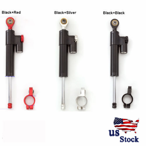 Motorcycle Universal CNC Adjustable Steering Damper Stabilizer Safety Gray&Red