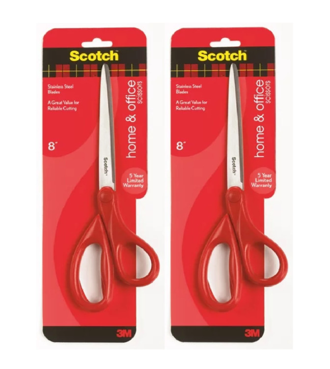 3M Household Stainless Steel Scissors, 8", Red 2 Pack