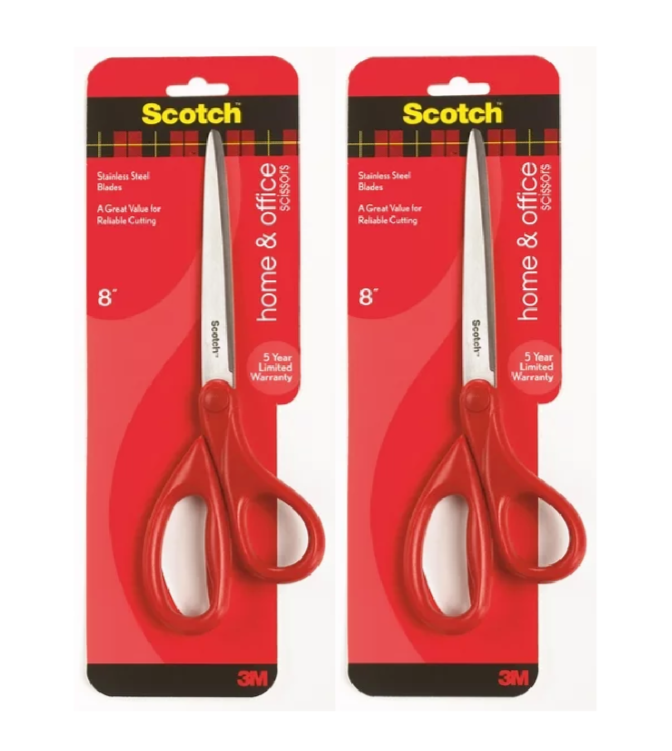 3M Household Stainless Steel Scissors, 8", Red 2 Pack