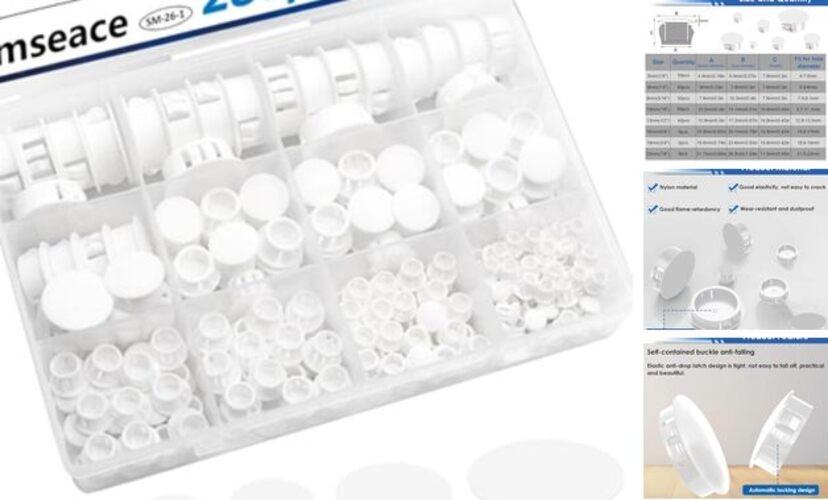 280Pcs Nylon Plastic Hole Plugs 9-Sizes Industrial Hardware Biscuits & White
