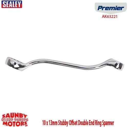 Sealey AK63221 Ring Spanner 10mm x 13mm Double End Offset Stubby SPANNER