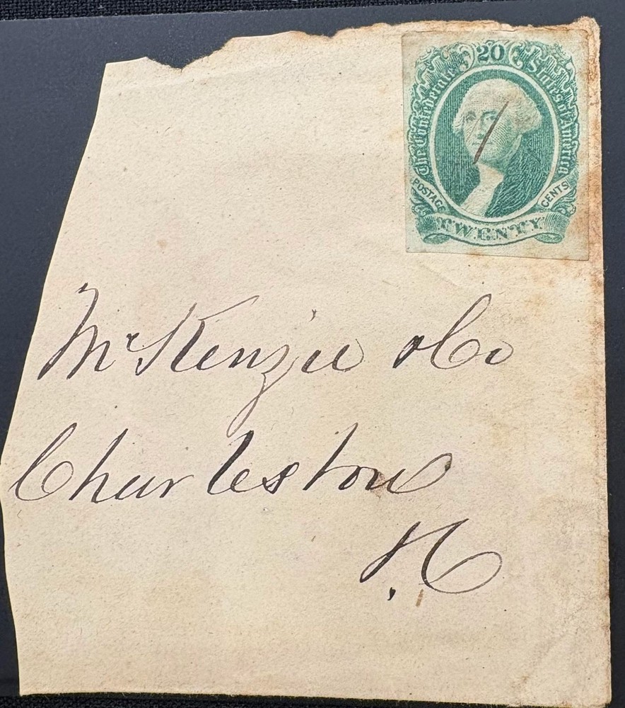 U. S. CONFEDERATE STATES POSTAGE STAMP CS SCOTT #13 USED GREEN 20¢  1863