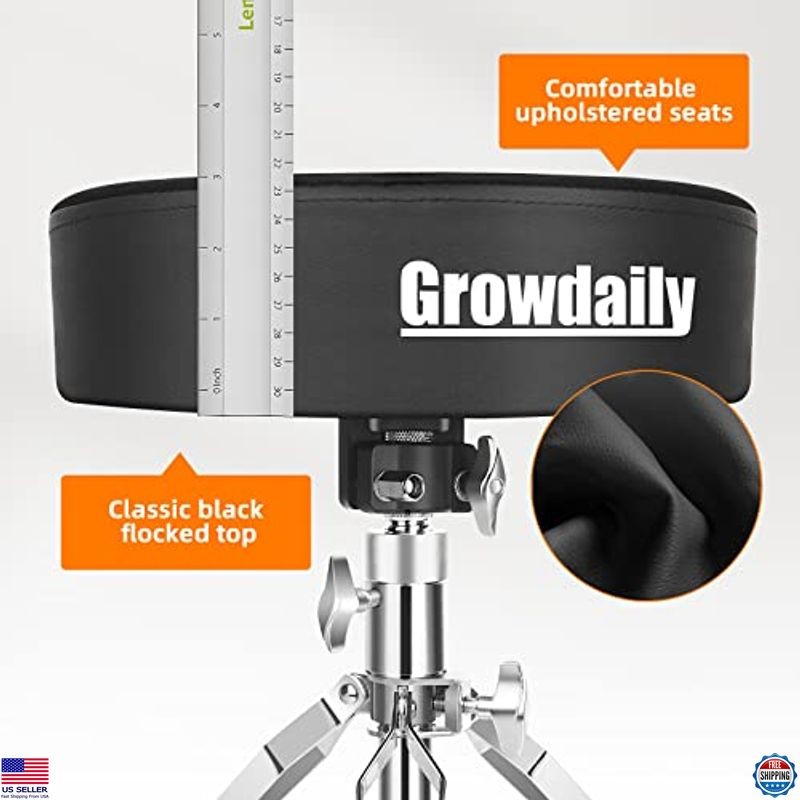 Adjustable Drum Throne Seat Black, Plush Padded Stool with 2 5A Drumsticks