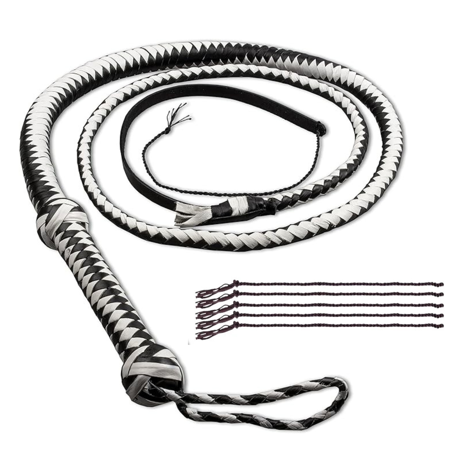 Indiana Jones Genuine Leather Black/White 6 Ft, 8 Ft, 10 Ft Bull Whip