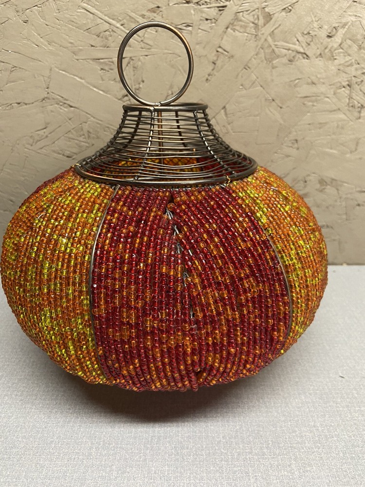 Beaded Orange & Yellow Beaded Round Tea Light Holder