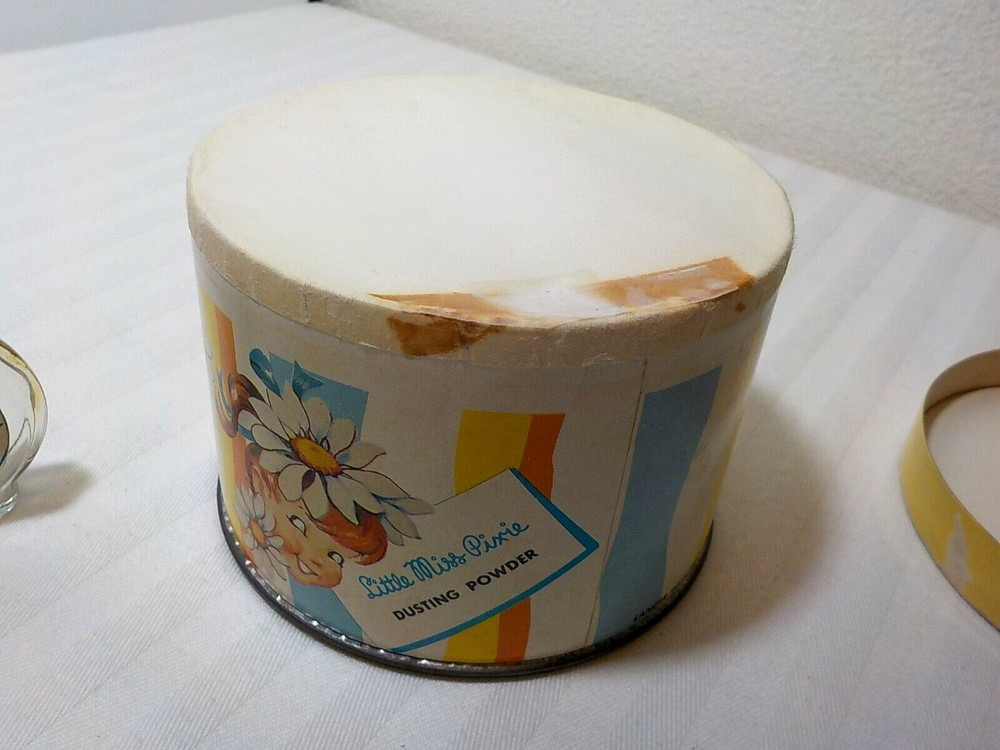 VINTAGE LANDER LITTLE MISS PIXIE DUSTING POWDER FULL & PERFUME BOTTLE EMPTY
