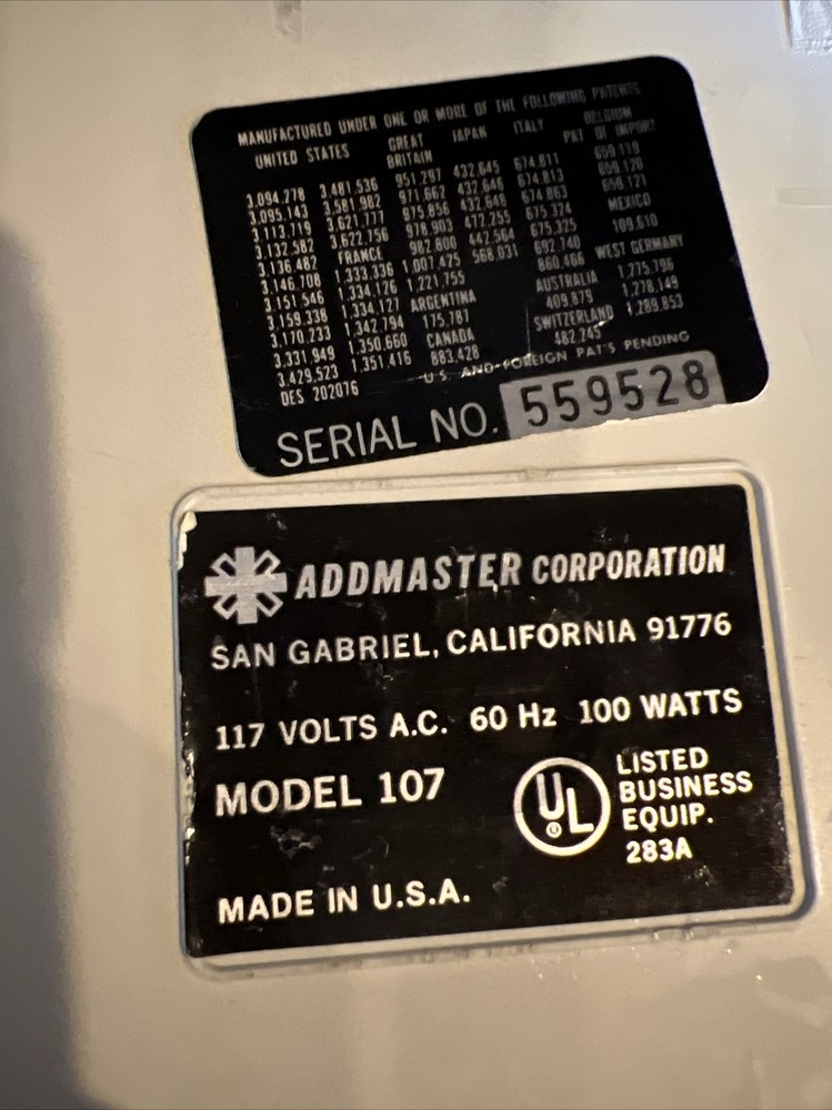 Vintage Addmaster Model 107 Adding Machine