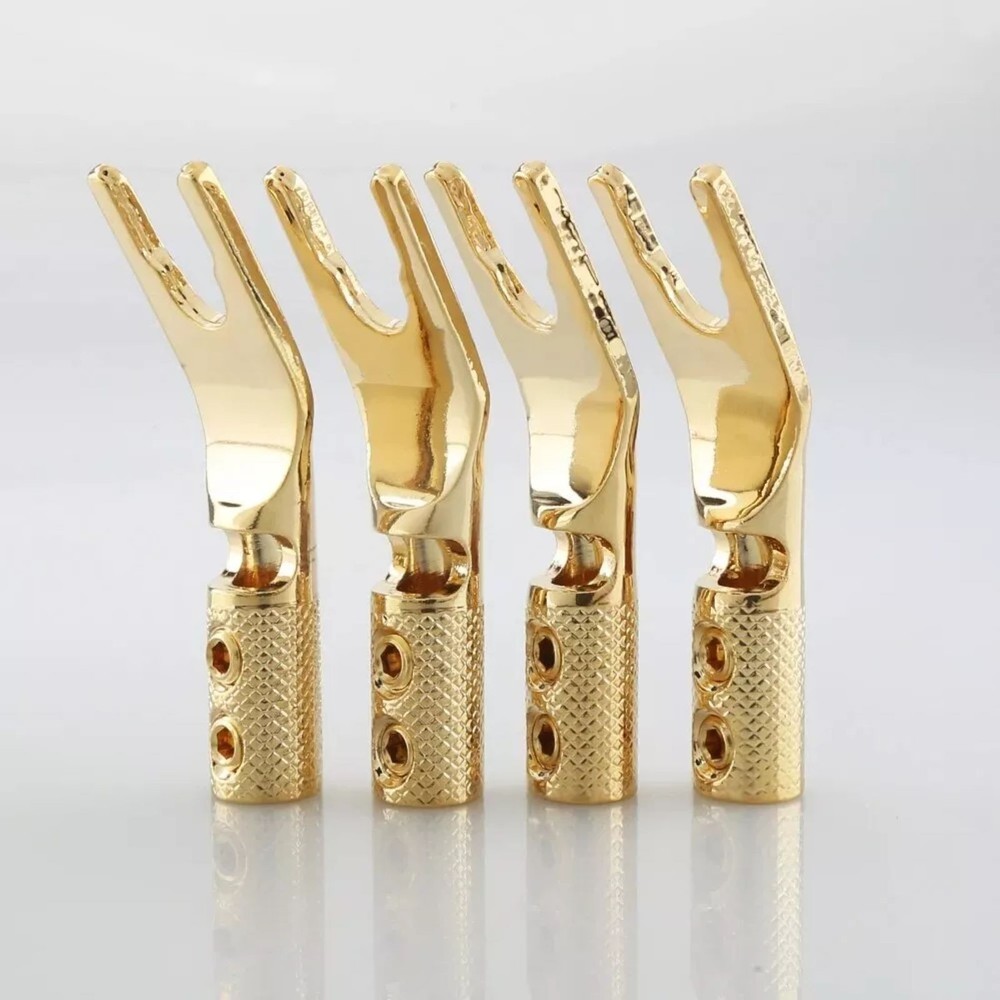 8Pcs Gold Plated Locking Y Spade Plug HiFi Speaker Cable Fork Connector DIY