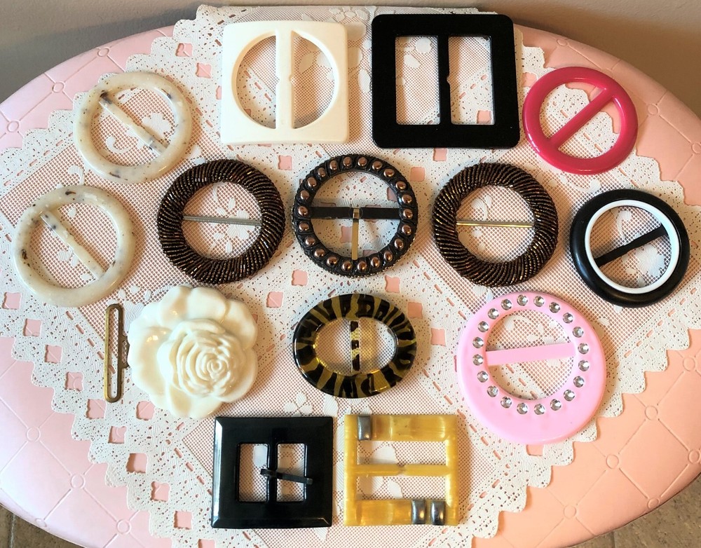 14 Vintage Large Plastic Sewing Buckles, Slides