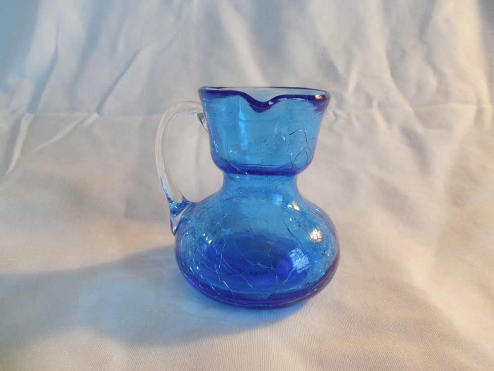 Crackled blue glass pitcher