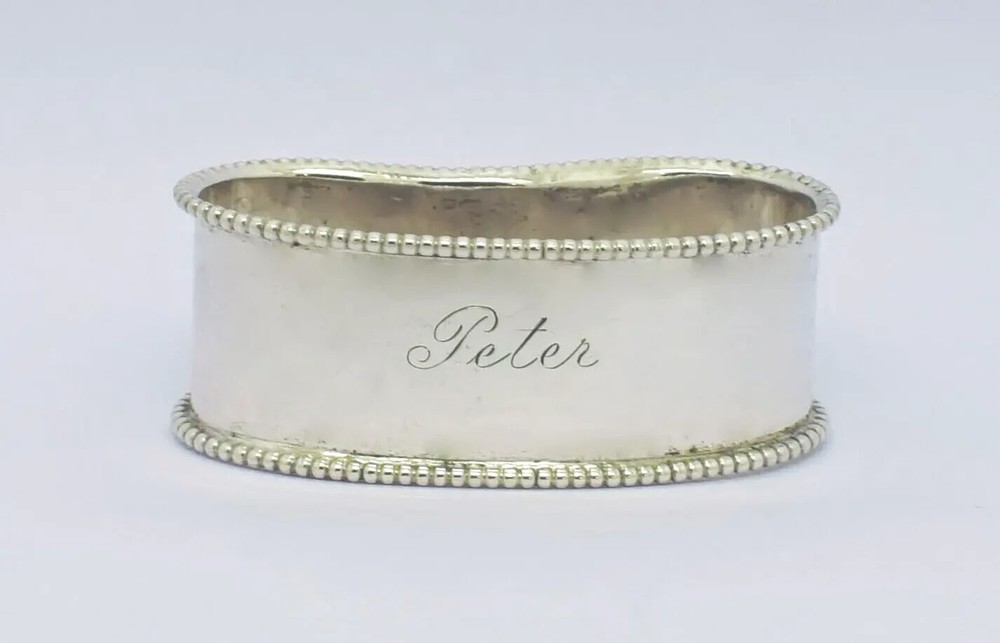 Antique Beaded Austrian 800 Silver Napkin Ring "Peter" name engraving