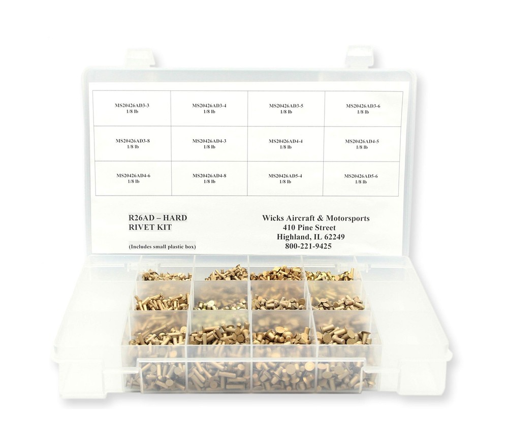 Countersunk Head, Solid Aluminum Rivet Kit, 3,900 Hard Rivets MS20426AD