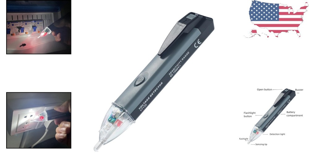Portable Voltage Detection Tool - Non-Contact, LED Flashlight, 60V-1000V Range