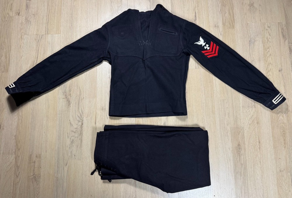 WW2 US Navy Blue Uniform Jumper Pullover Top Pants SET Cracker Jack NAMED USN