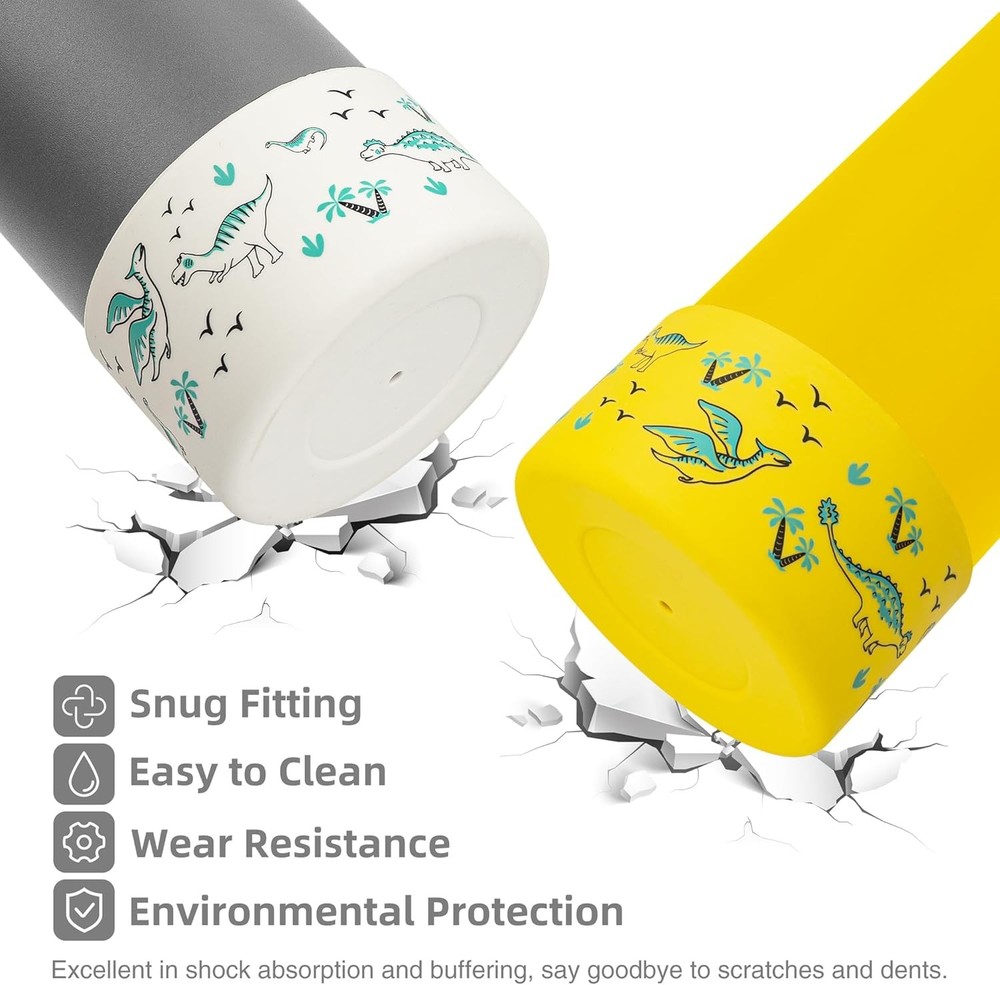 Omoojee Dinosaur Water Bottle Boot Sleeve, White & Yellow, Small, 2-Pack