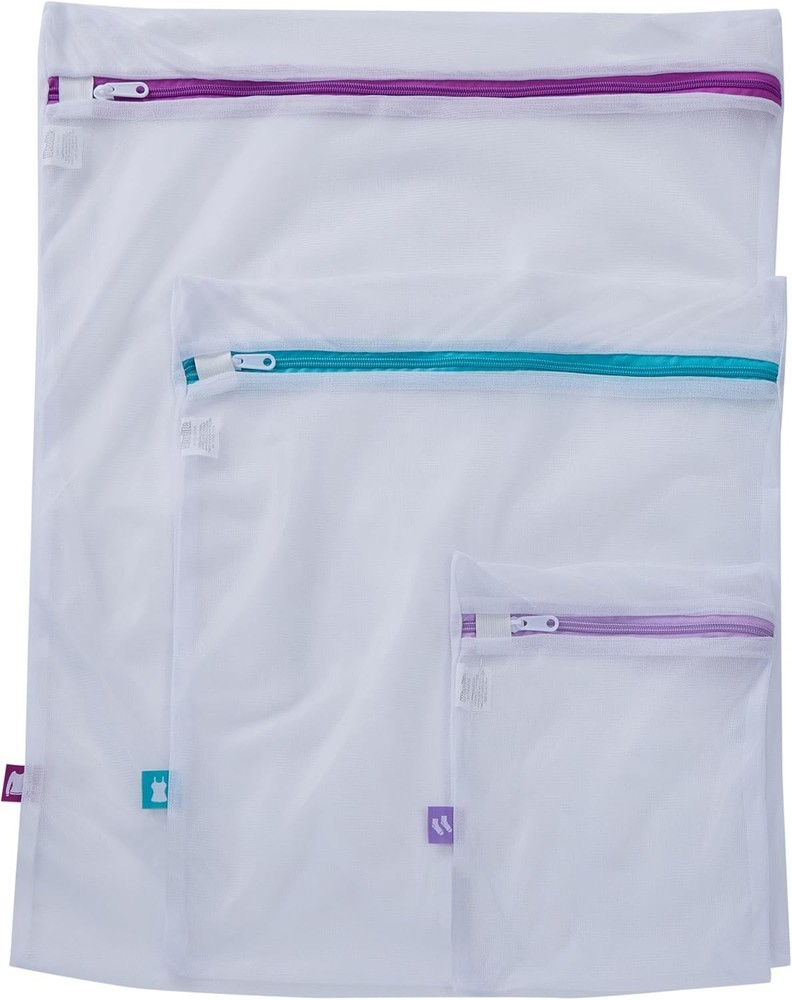 3Pcs Sanitized Mesh Wash Bag Treated White Zipper Rectangular